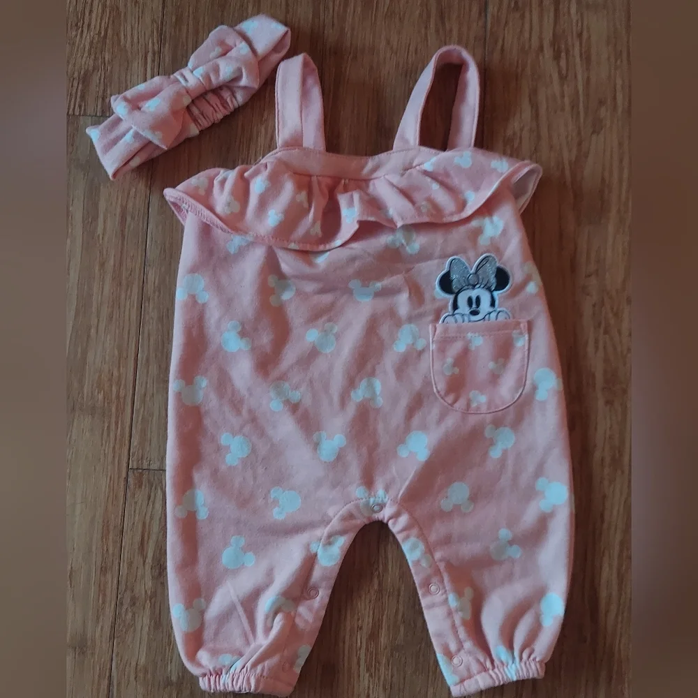 ⭐️3/$30- Minnie jumper with matching headband, peach, white silver,  3-6 months